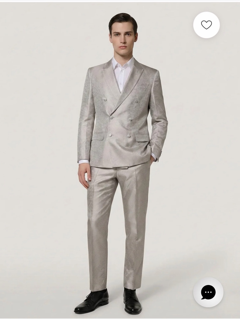 NWT Dolce & Gabbana Martini Metallic Silk Silver Double-Breasted Suit 44
